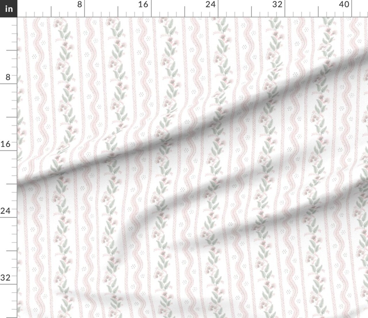 Floral Botanical Retro Vintage Directional Pink Wildflower Stripes Green Granny Chic Custom Printed Fabric by Spoonflower Various Fabrics by the Yard or Fat Quarter